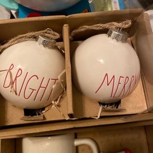 Rae Dunn Artesian Collection by Magenta Set of 2 Ornaments Merry Bright Holiday